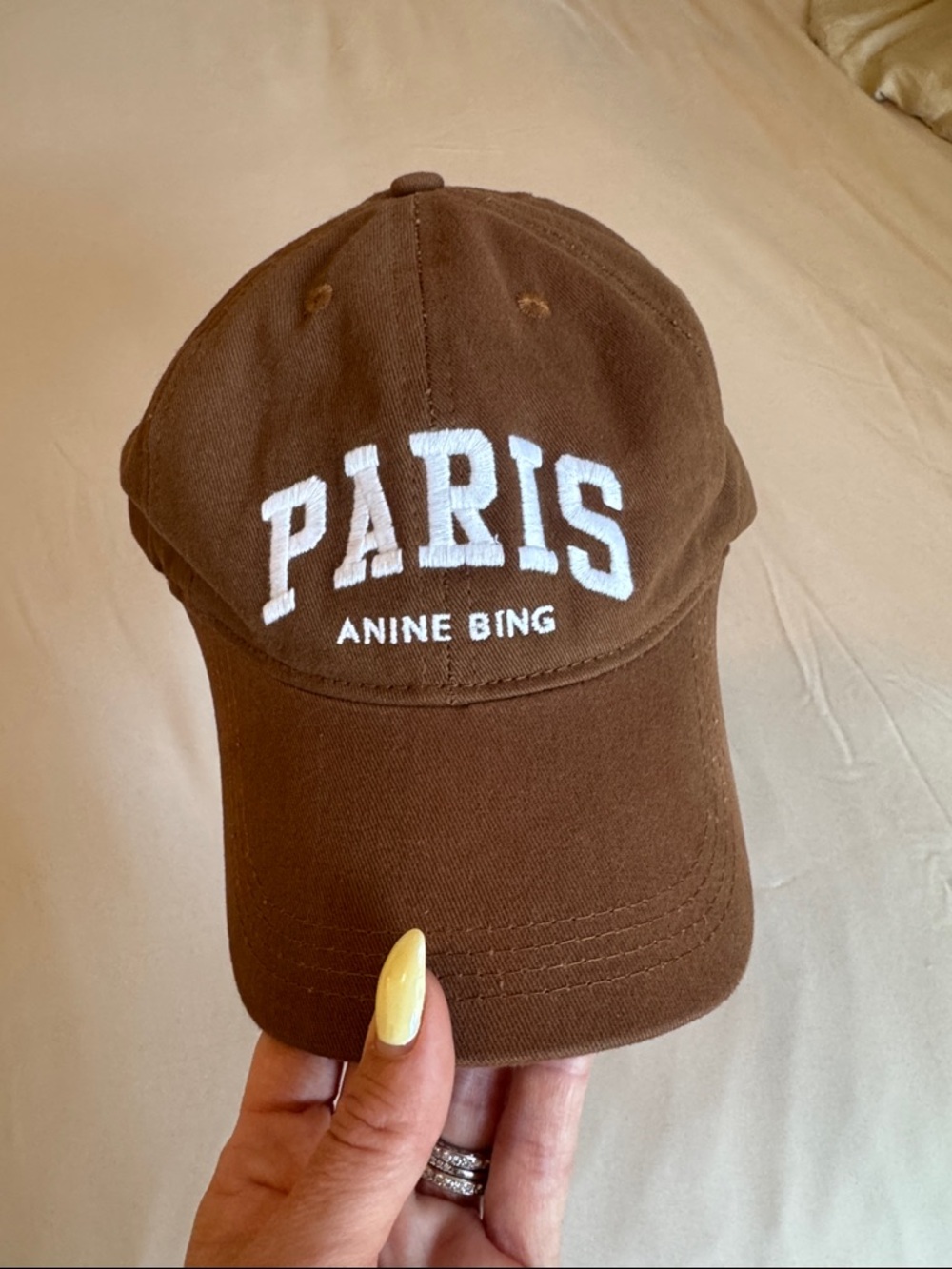 Anine Bing Brown Paris Logo Cap with White Embroidery - Picture 2 of 6